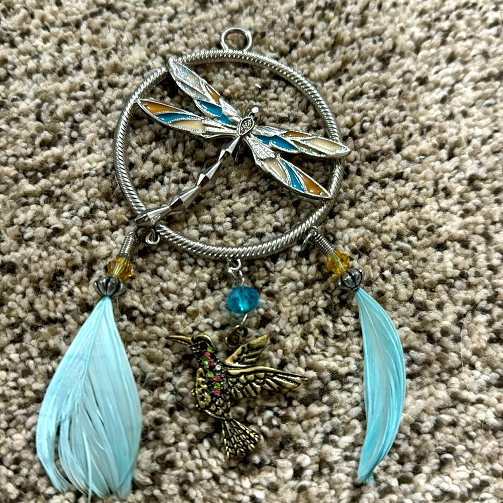 Dragonfly with feathers and hummingbird dream Catcher